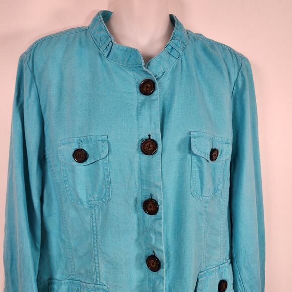Relativity Women 100% Linen Jacket Teal Blue Size XL Lightweight Utility Pockets - Picture 3 of 10